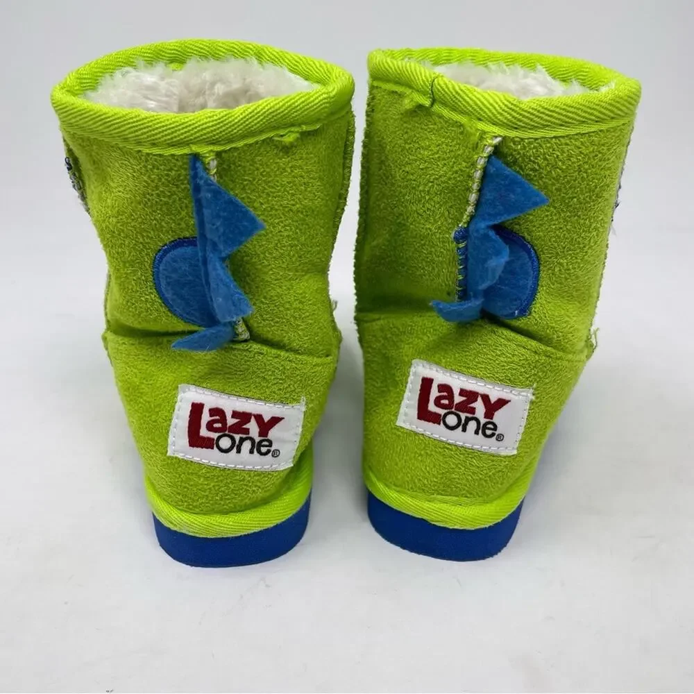 Lazy One Green Dinosaur Fur Lined Toasty Toez Slippers XS (6-7)